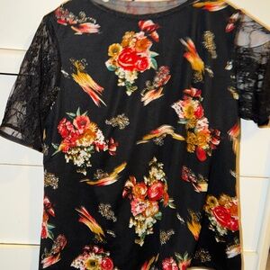 Floral Black Lace Sleeve Top